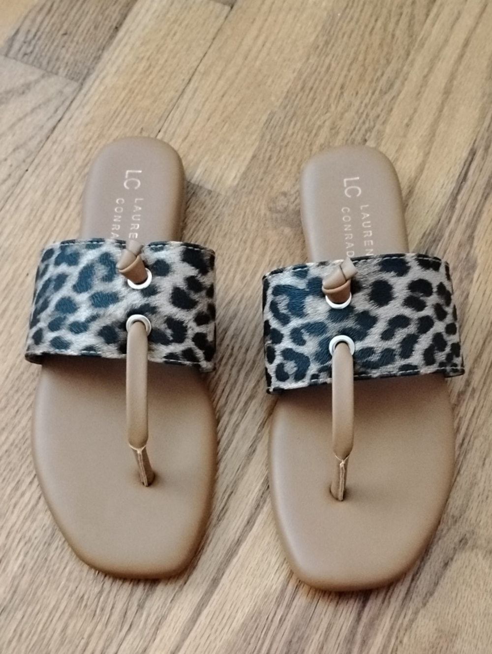 LC Lauren Conrad Tan Sandals with Leopard-Print Strap